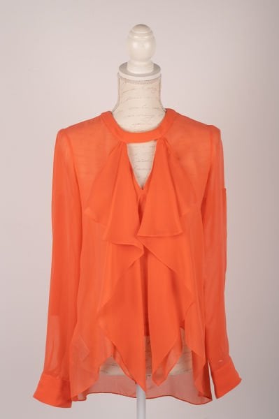 BCBG Maxazria Pencere Detaylı Volanlı Transparan Bluz
