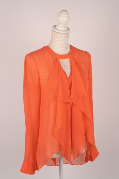 BCBG Maxazria Pencere Detaylı Volanlı Transparan Bluz