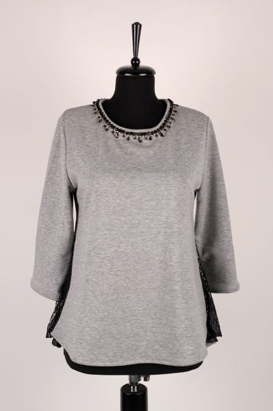 Vakko Yakası Boncuk İşli Sweatshirt