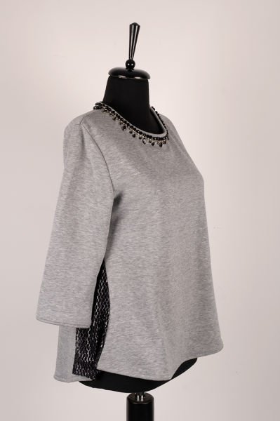 Vakko Yakası Boncuk İşli Sweatshirt