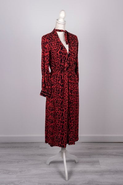 Zara Leopar Desenli Yaka Detaylı Elbise