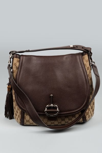 Gucci Deri Kapaklı ve Aksesuarlı Kumaş Çanta
