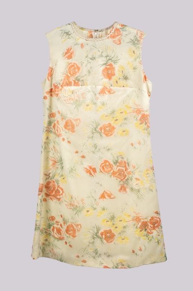 Özel Dikim 60's Vintage Çiçekli Kolsuz Saten Elbise