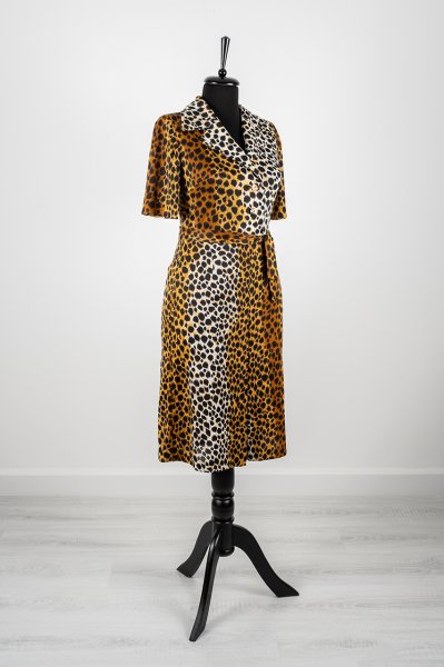 Özel Dikim 80's Vintage Gömlek Yaka Leopar Elbise
