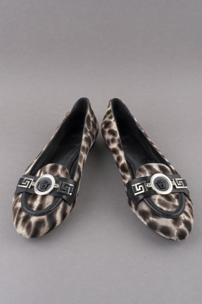Versace Önü Tokalı Animal Print Babet