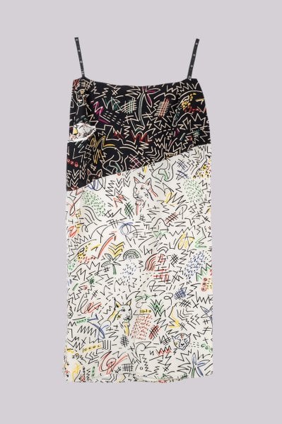 Fong Leng 80's Vintage Desenli Askılı İpek Elbise