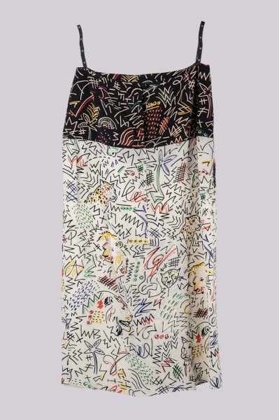 Fong Leng 80's Vintage Desenli Askılı İpek Elbise